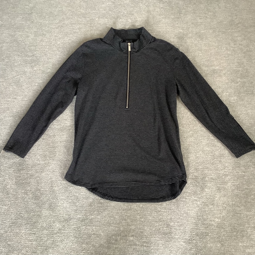Mel & Lisa Black/Gray Striped Mockneck Half-Zip Sz. XS